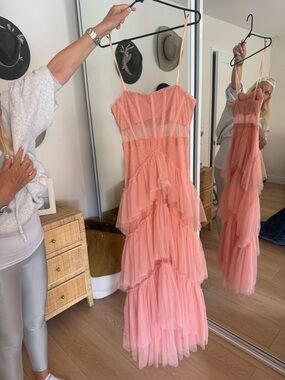 Light Pink Tiered Tulle Maxi Dress